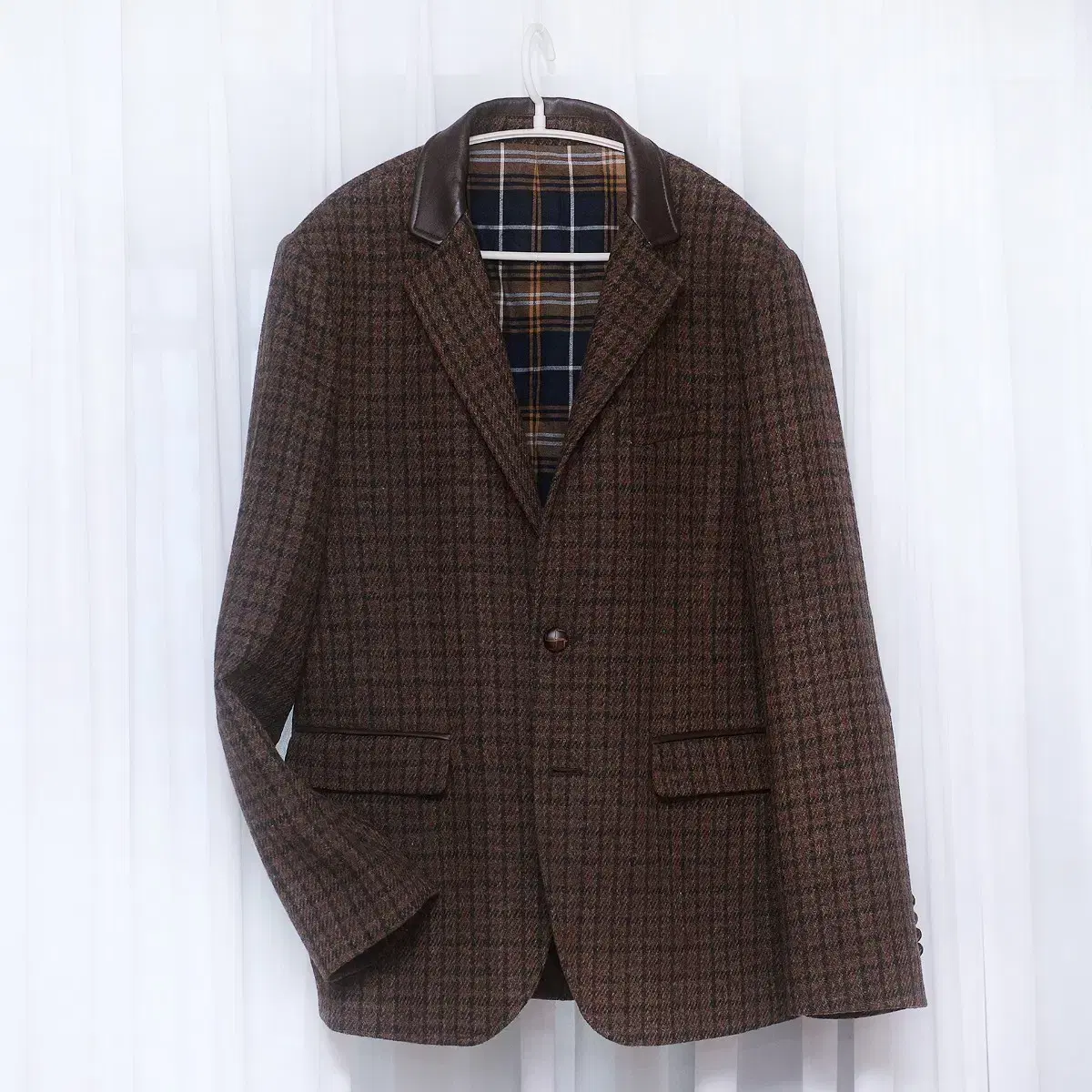 Unworn) SERIES patch-checked blazer in wool and woolette leather