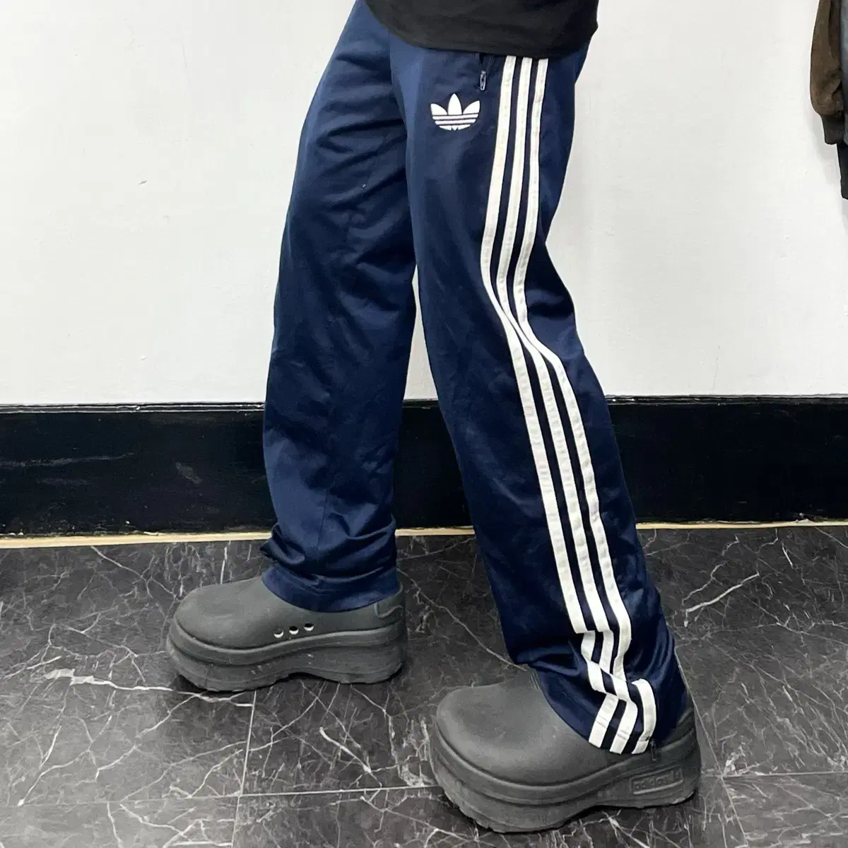 Adidas Navy Three-Sun Firebird Minimal Wide Track Pants