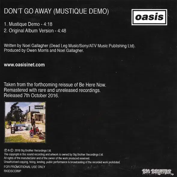 Oasis - Don't Go Away (Demo CD) 영국반 NM-