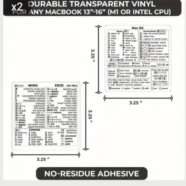 Mac OS + 워드/엑셀, 빠른 참조 키보드 단축키 스티커