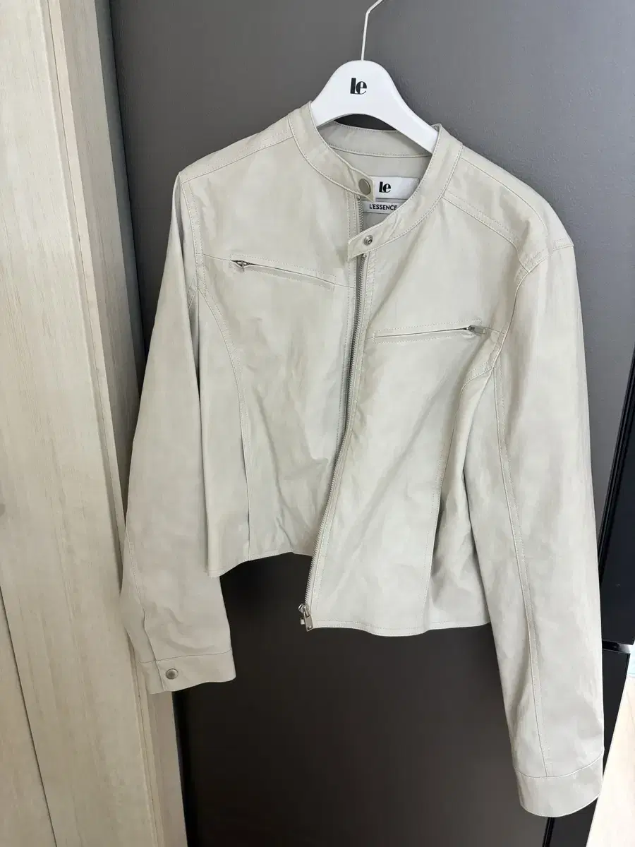 르 LE faux leather biker jacket beige