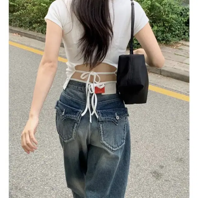 카리나 첫눈 바지 ootj 데님 와이드 팬츠 포켓 버클