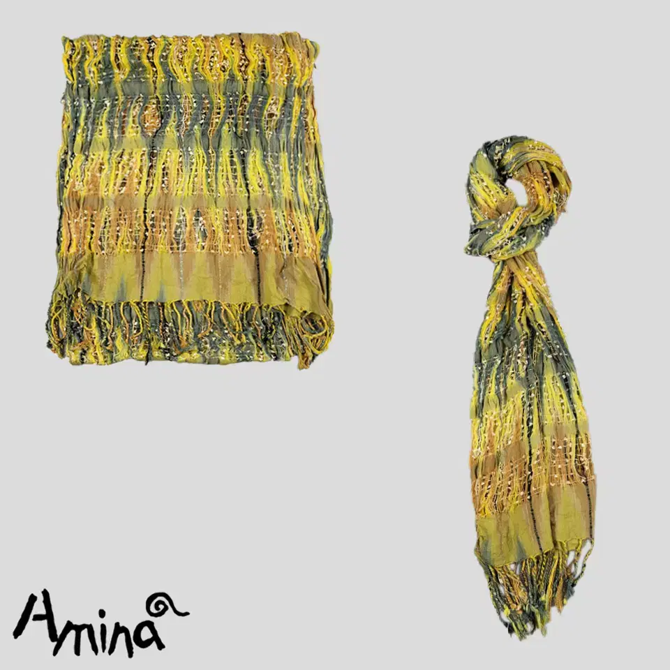 AMINA Amina Yel Green Tie-Dye Naiym Bohemian Mori Hippie Weave Te