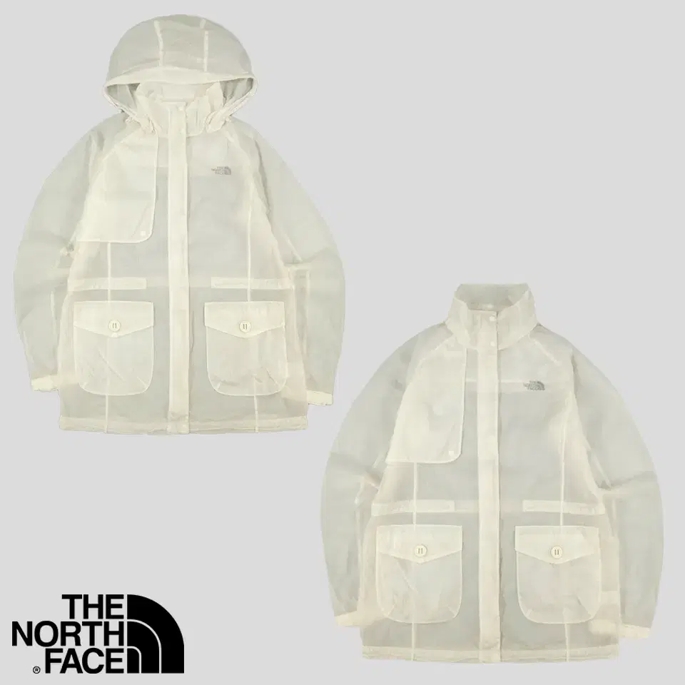 The North Face White Belle Ivory Cream See-Through Ultralight Big Pocket Camping Windbreaker