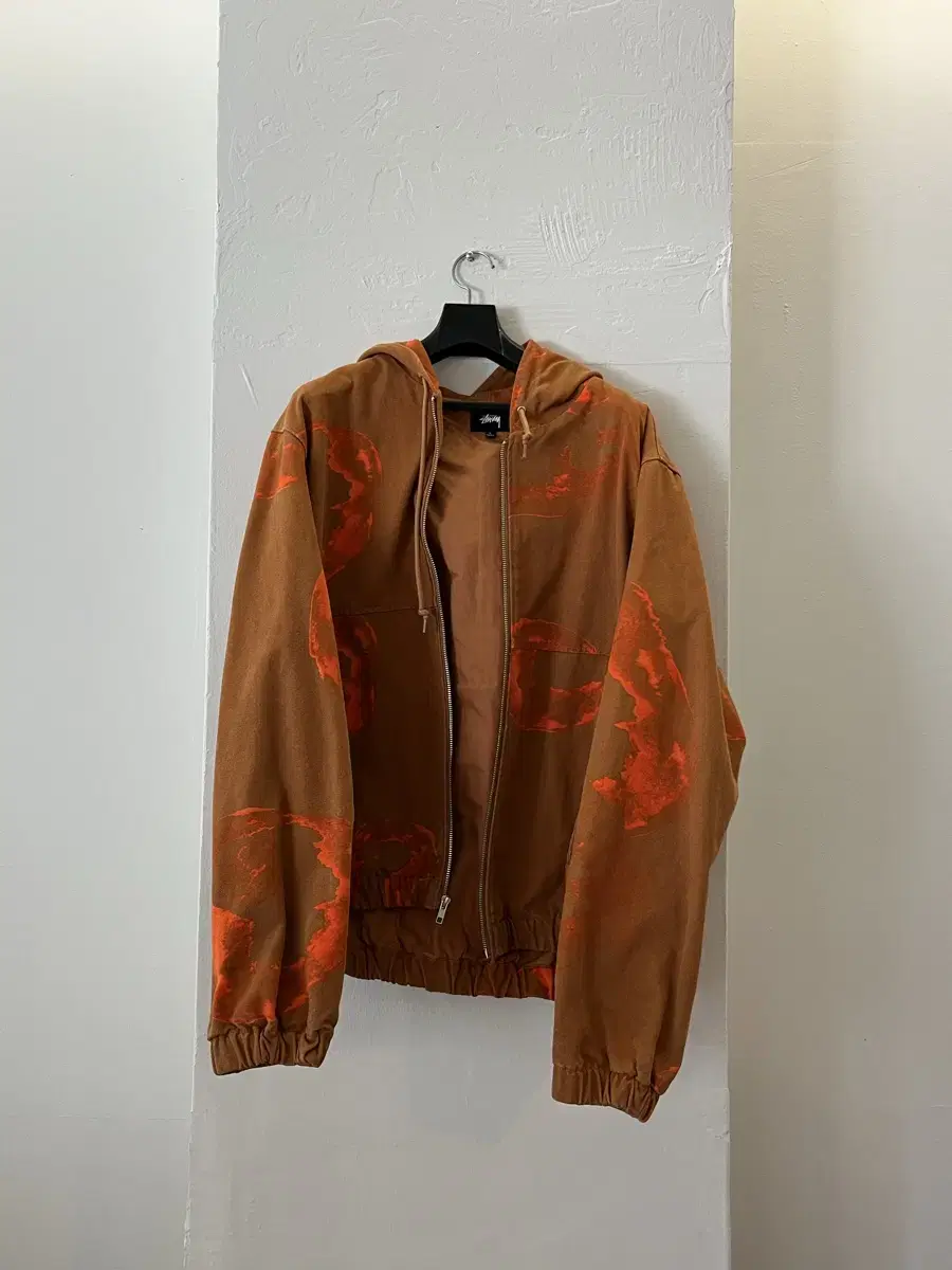 Stussy Clay Orange Printed Canvas Hooded Work Jacket