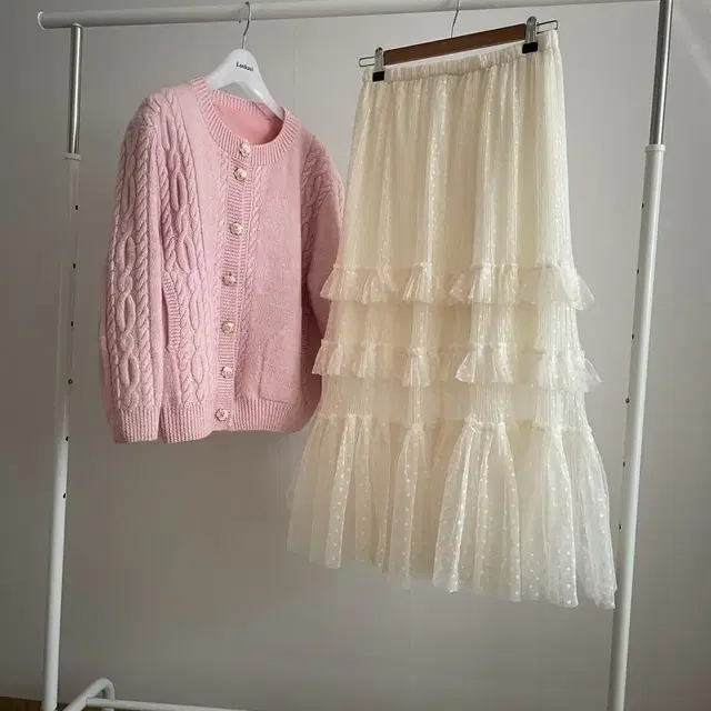 handmade cable knit babypink cardigan