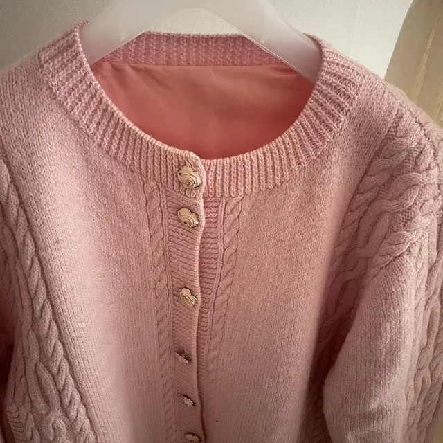 handmade cable knit babypink cardigan