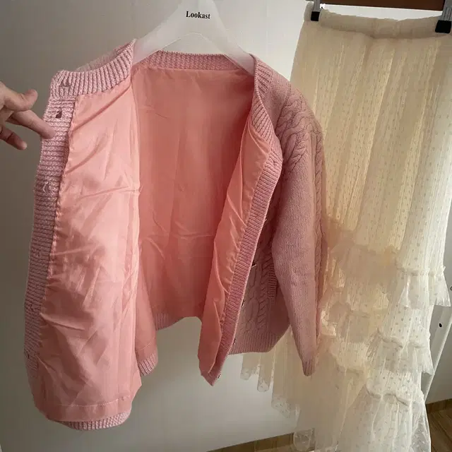 handmade cable knit babypink cardigan