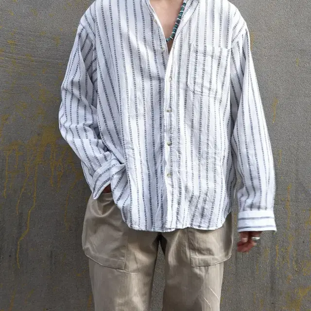 1990's Chain Stripe Stand Collar Shirts