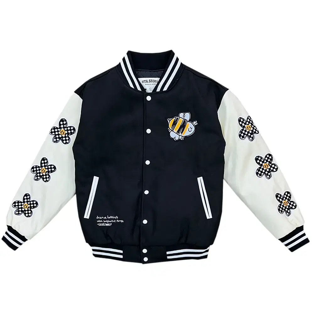 DOODLE FLOWER VARSITY JACKET BLACK