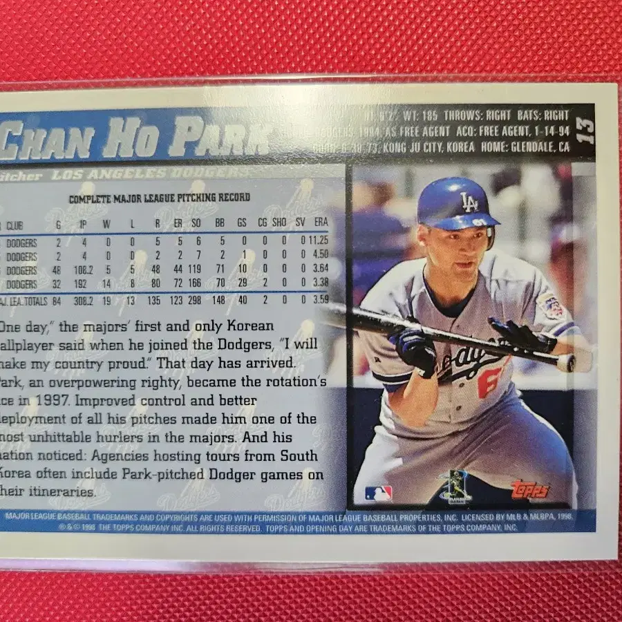 박찬호 1998 Topps Opening Day 카드