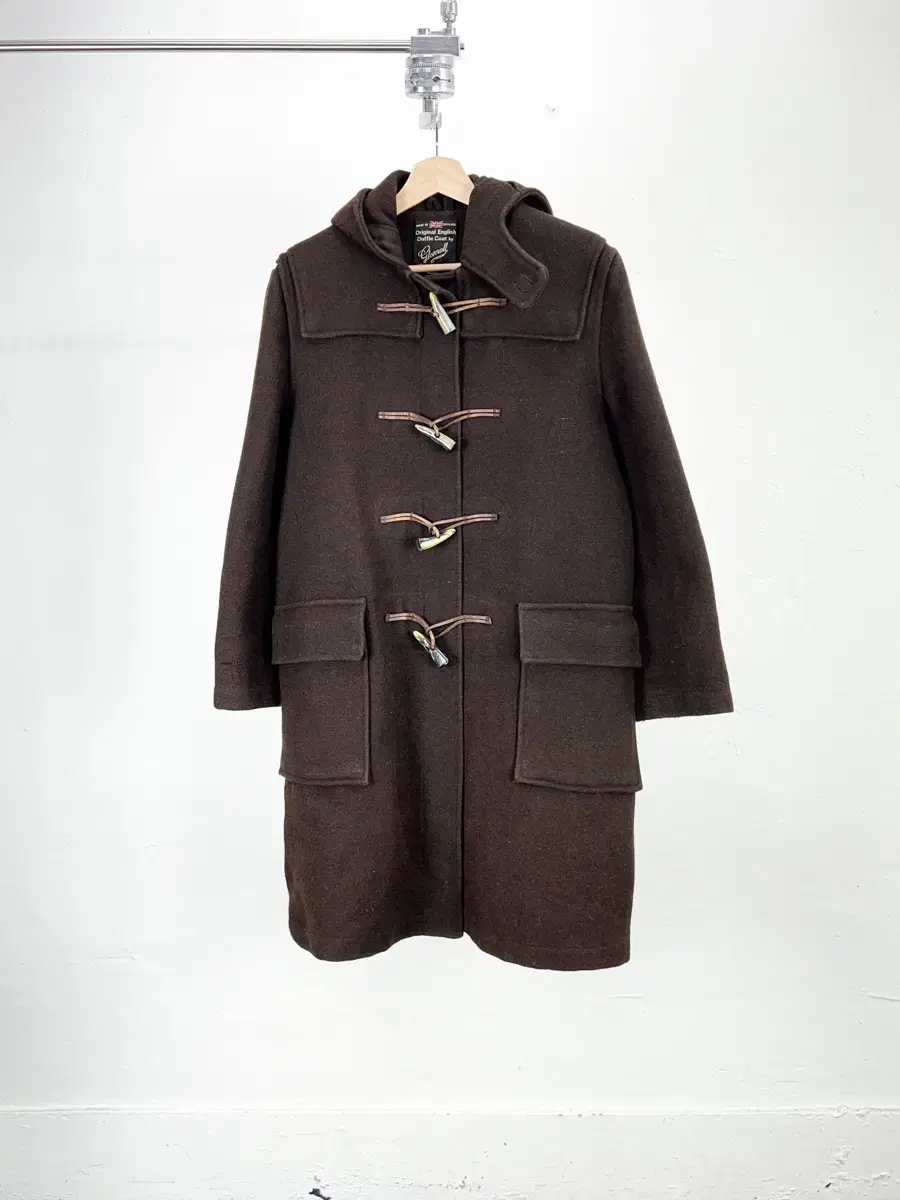 Gloverall Deep Brown Original Wool Hoodie Duffel Coat