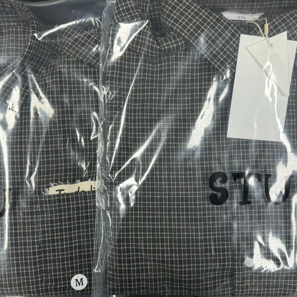 stu  Lettering Check Shirts Brown