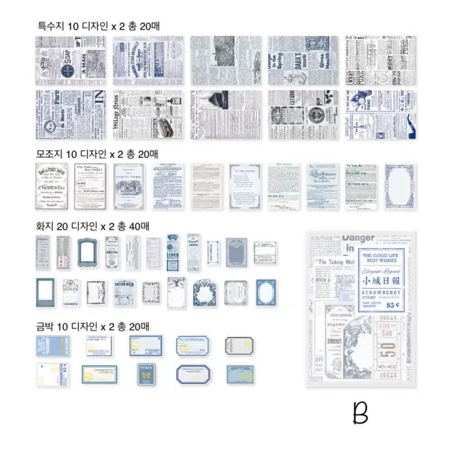 4종 100p 레트로 종이 라벨 세트 감성 빈티지 다꾸 다이어리 꾸미기
