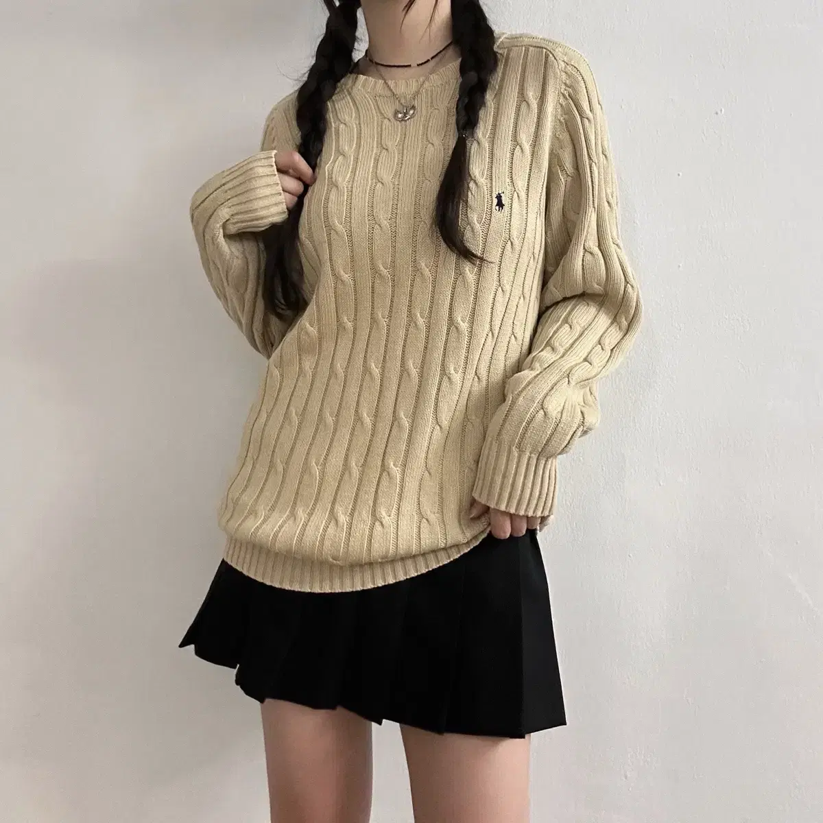 (L) Polo Ralph Lauren Oatmeal beige cable knit