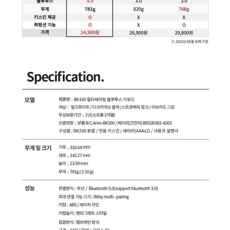 한성컴퓨터 멀티페어링 블루투스 무선 텐키리스 키보드