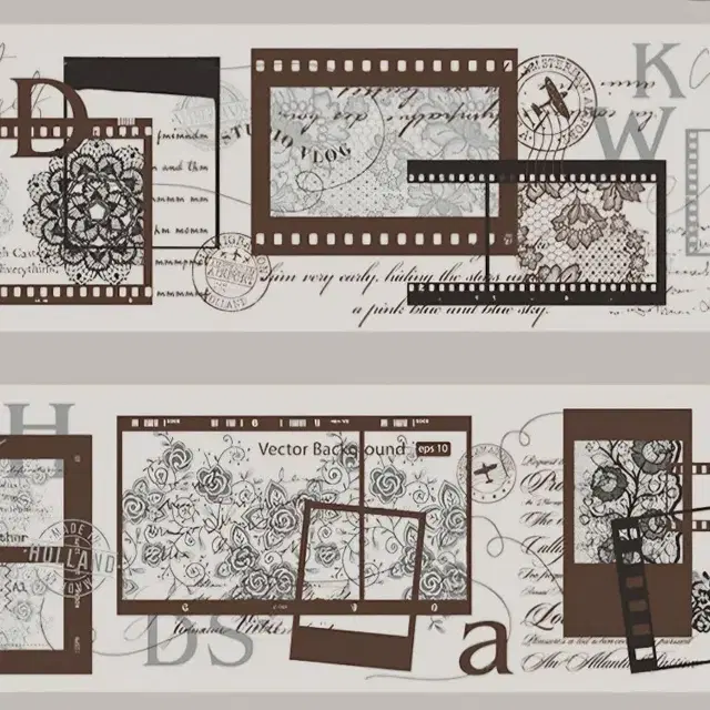 [소분]흑백 라인 레이스 스탬프 레터링 빈티지 다꾸 마스킹테이프 마테