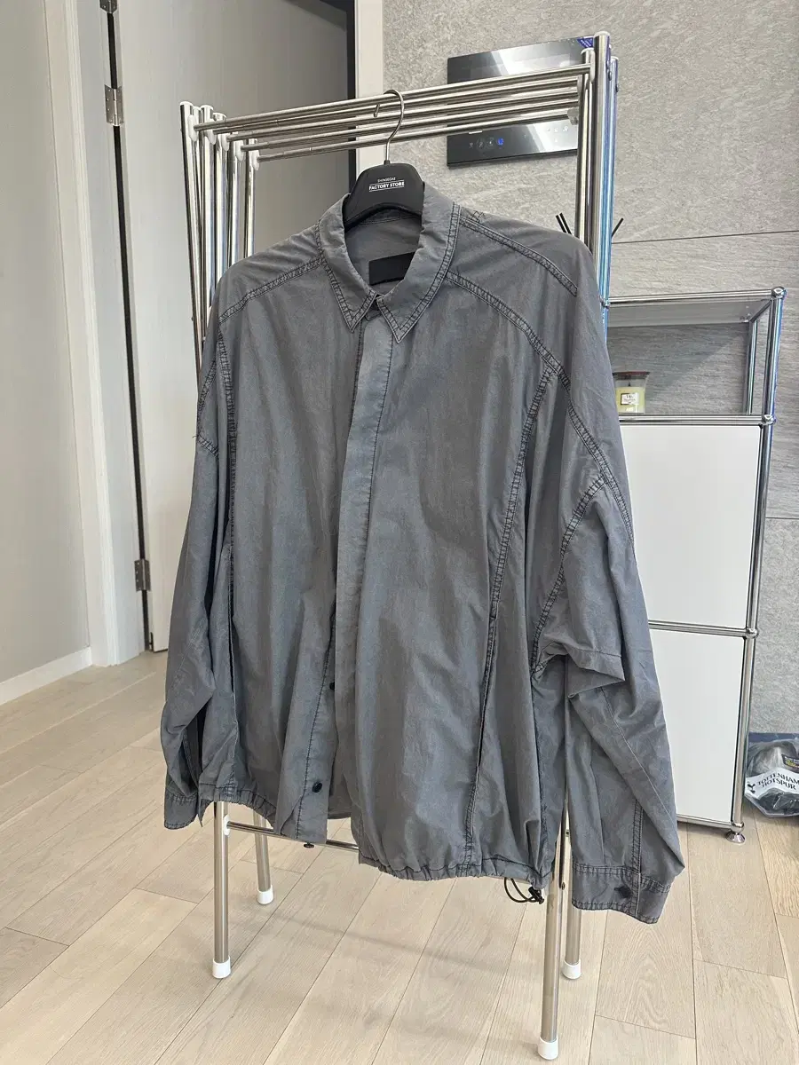 Junji Garment Dying Ash Gray String Shirt Size 46