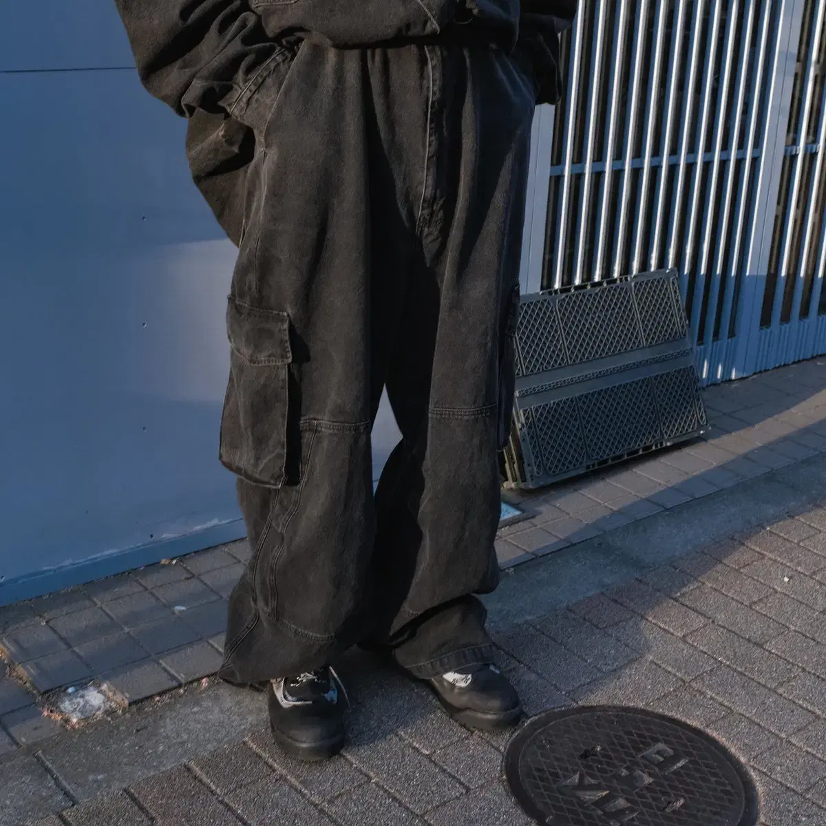 Willy Chavarria Black Washed Cargo Pants Size L