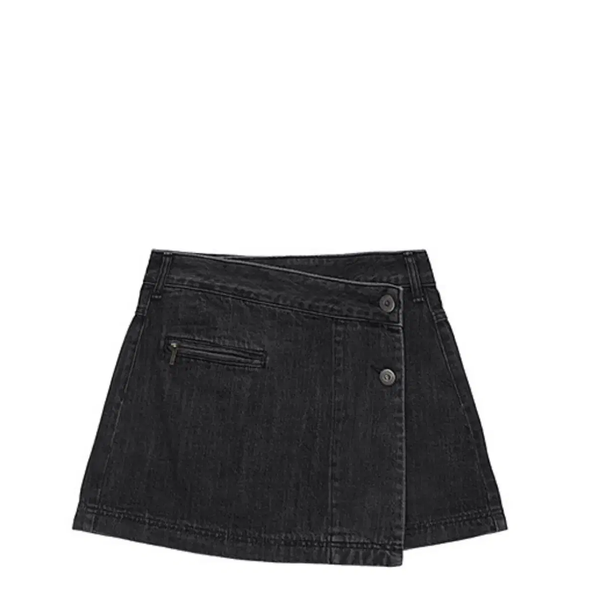 마뗑킴 PLEATS WRAP DENIM MINI SKIRT IN BLA