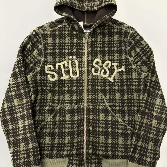 STUSSY 스투시 00s 아치로고 하운드투스 체크 후드집업