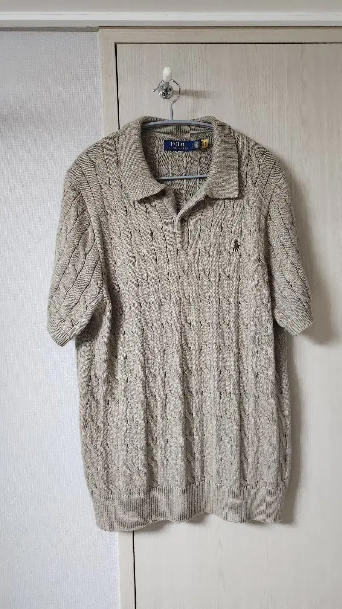 Polo Cable Short Sleeve Knit L Beige