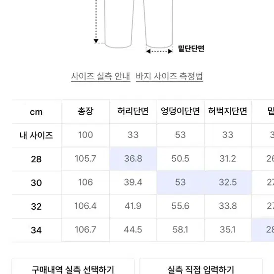 (새상품)스모크라이즈 바지 30