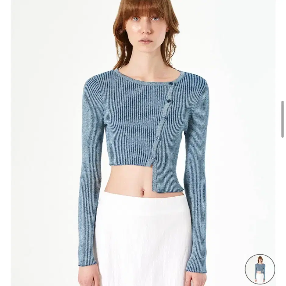 다이애그널 slim button knit cardigan (blue)