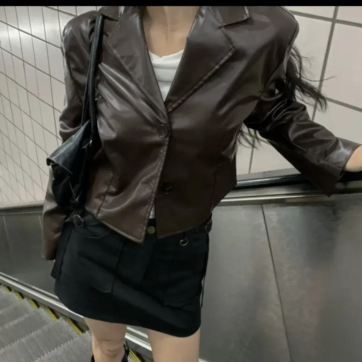 하몽마켓 crop leather jacket