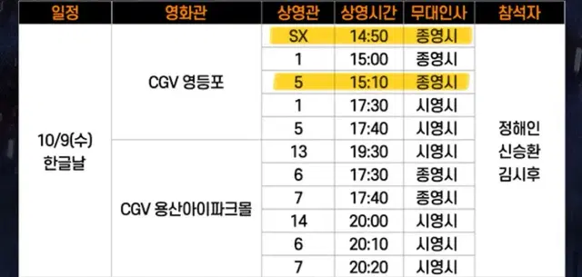 10/9 한글날 베테랑2 무대인사 영등포 CGV 양도