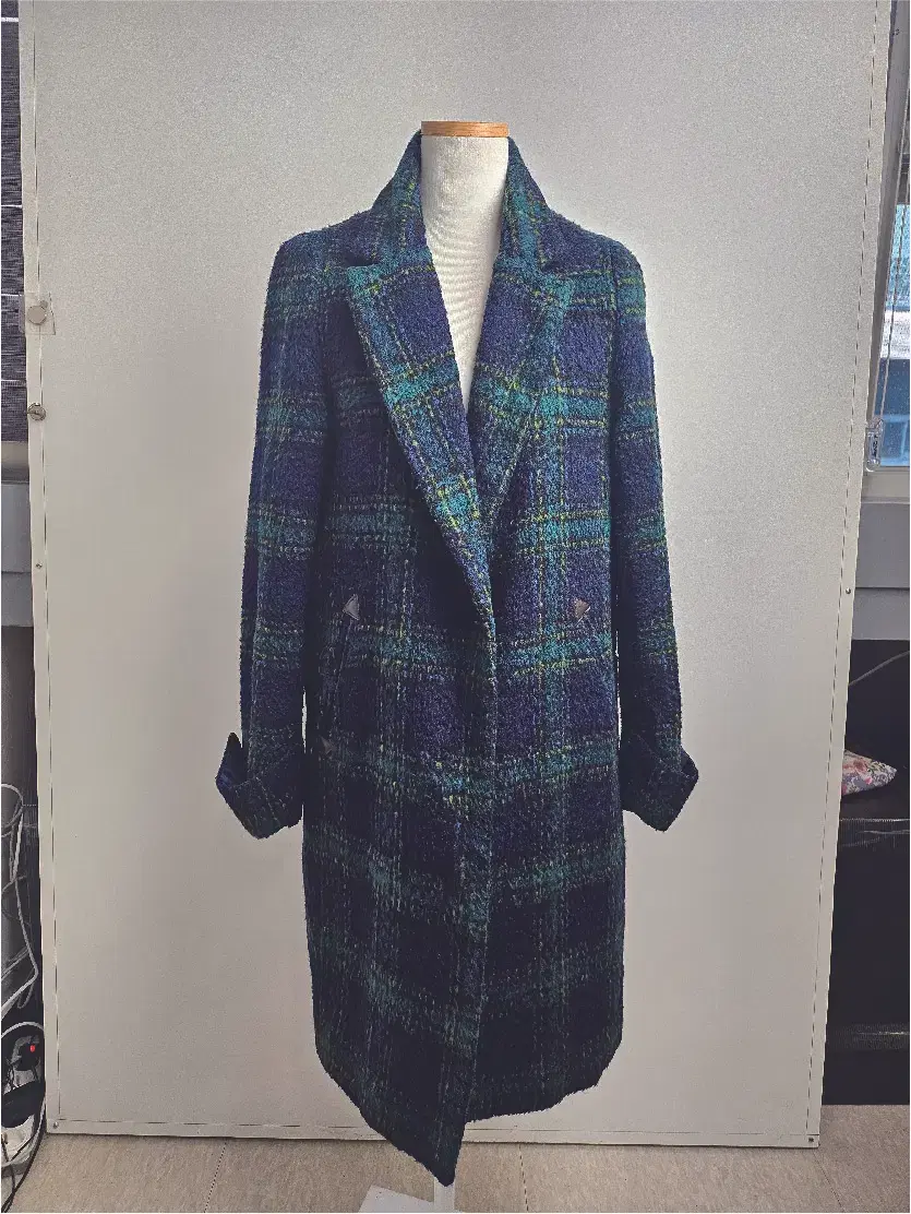 MAYQUEEN Bloo green checked long coat