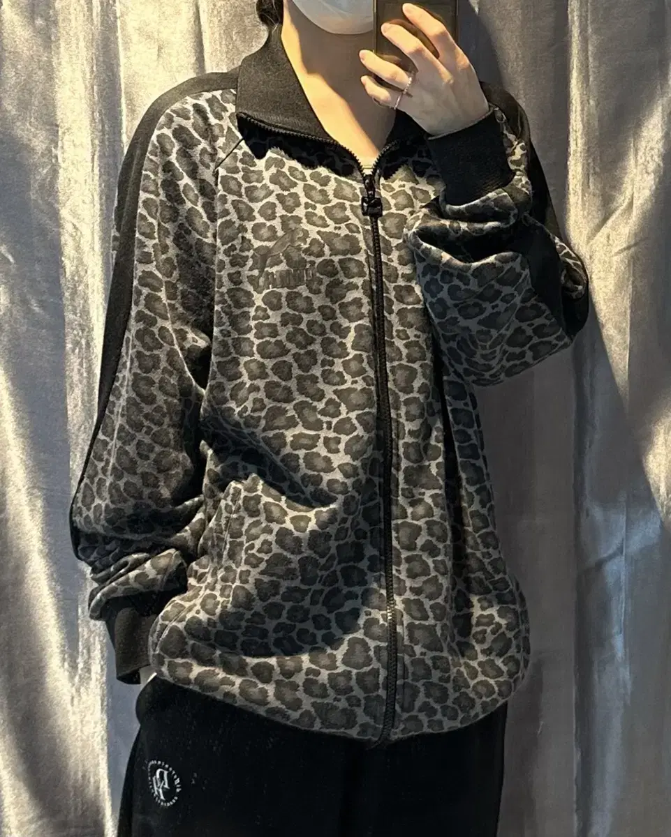 L Puma Leopard Print Black Track Top