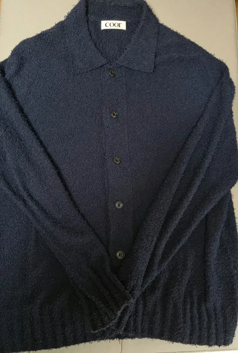 Coarse Terry Open Collar Cardigan Navy M