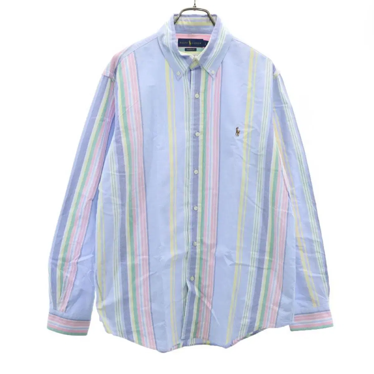 Ralph Lauren Striped logo embroidered long-sleeved oxford button-down shirt LG bloo