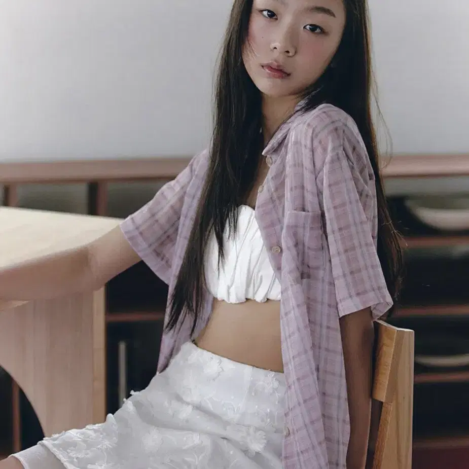 가니송 Sheer Fresh Check Blouse