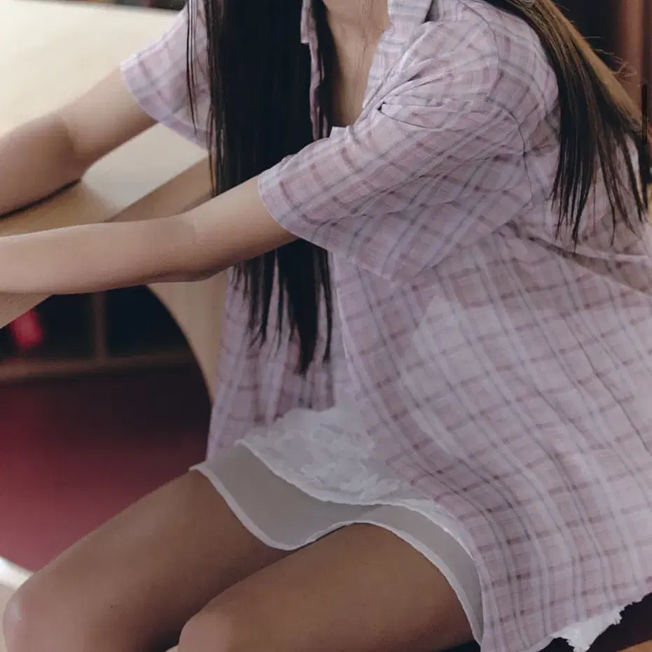 가니송 Sheer Fresh Check Blouse