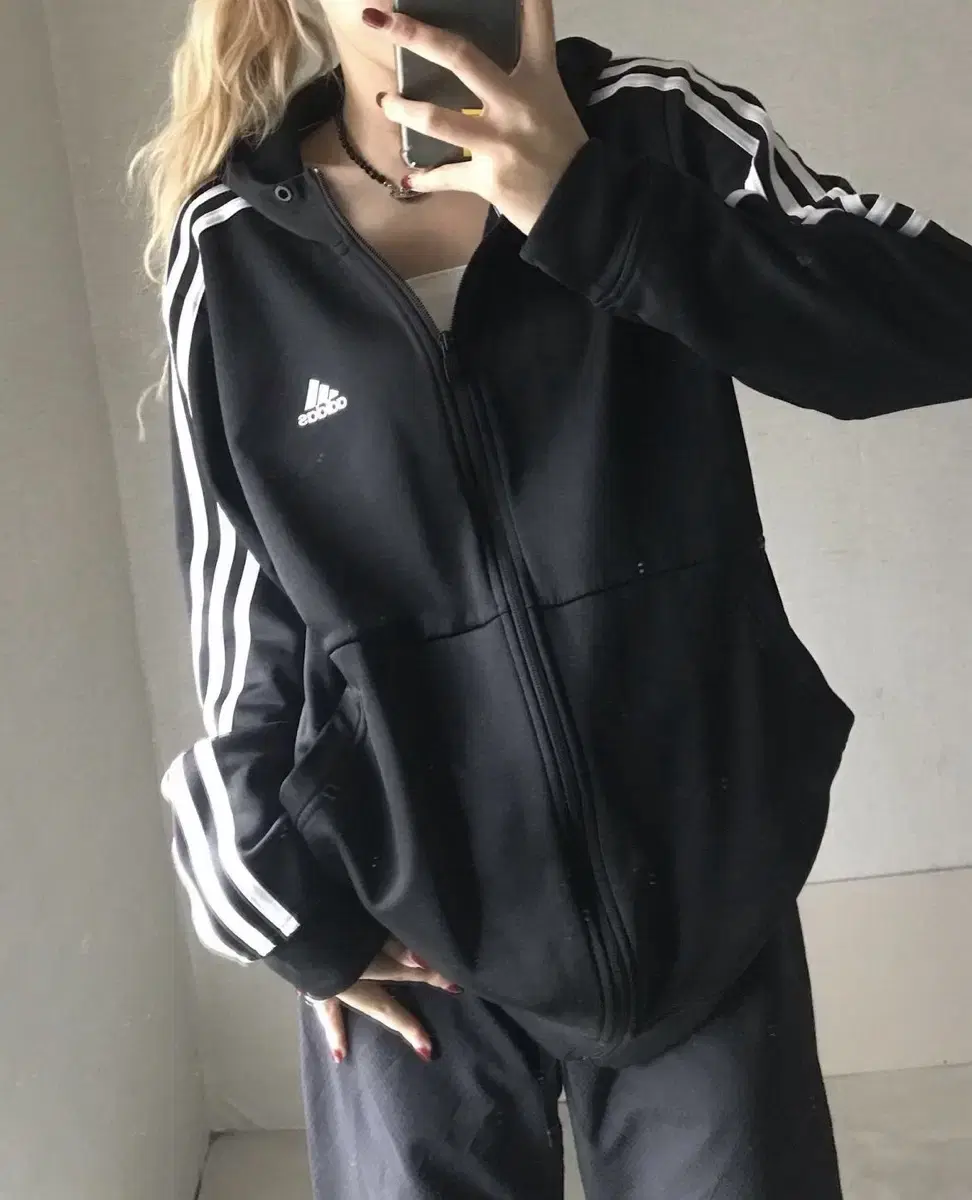 Adidas black 3stripe hood