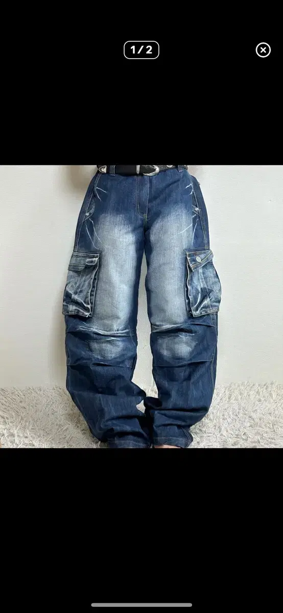 Vintage Y2K Cargo Denim Trousers Pants Wide Balloon