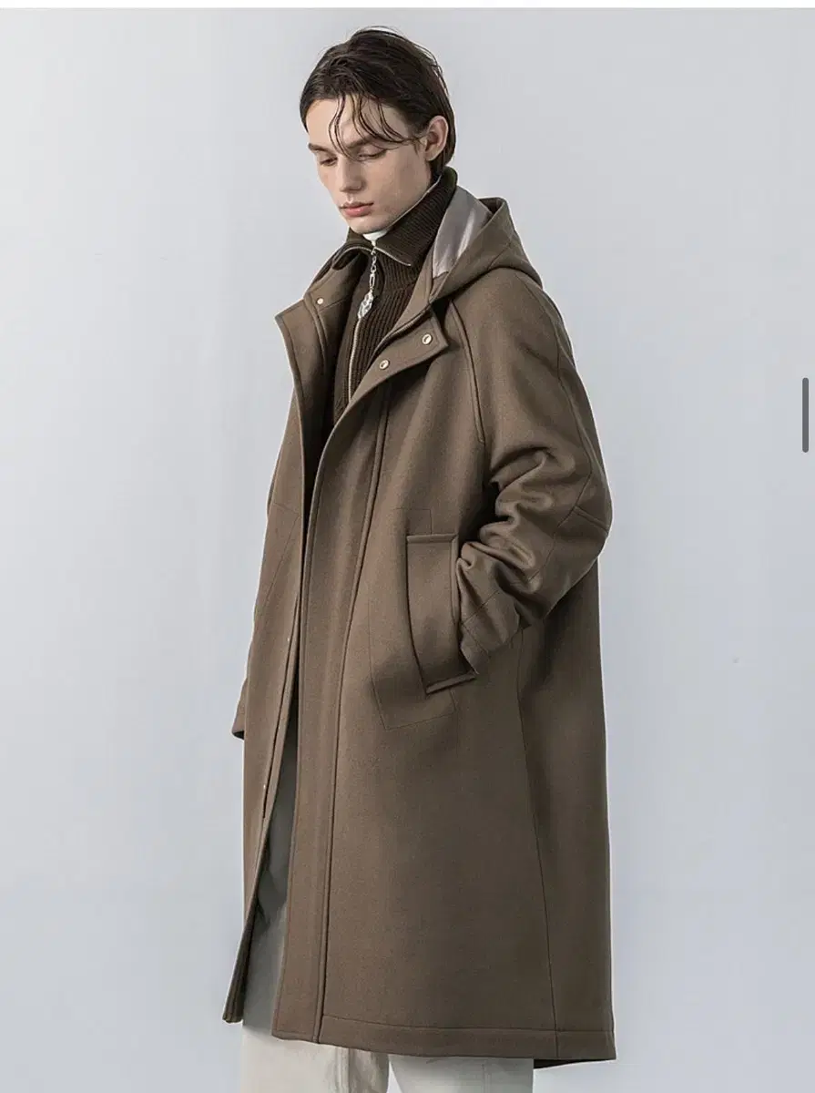 Fishtail Hooded Pure Wool Coat in Belle - Khakiv Round