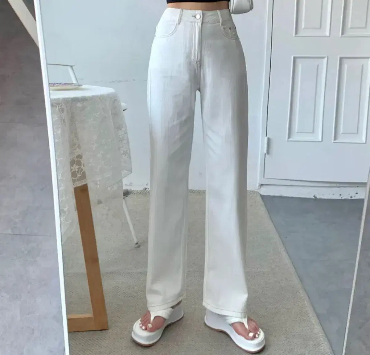 High-waisted cotton wide pants Able