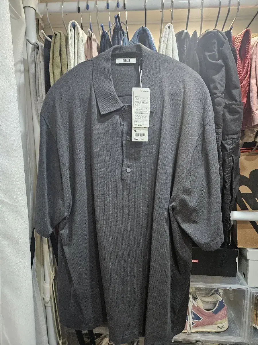 [NEW]UNIQLO U Knit Polo Shirt Charcoal(Short Sleeve) XL