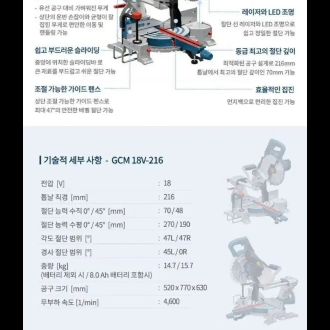 보쉬 충전각도절단기 GCM18V-216 박스 미개봉 새것