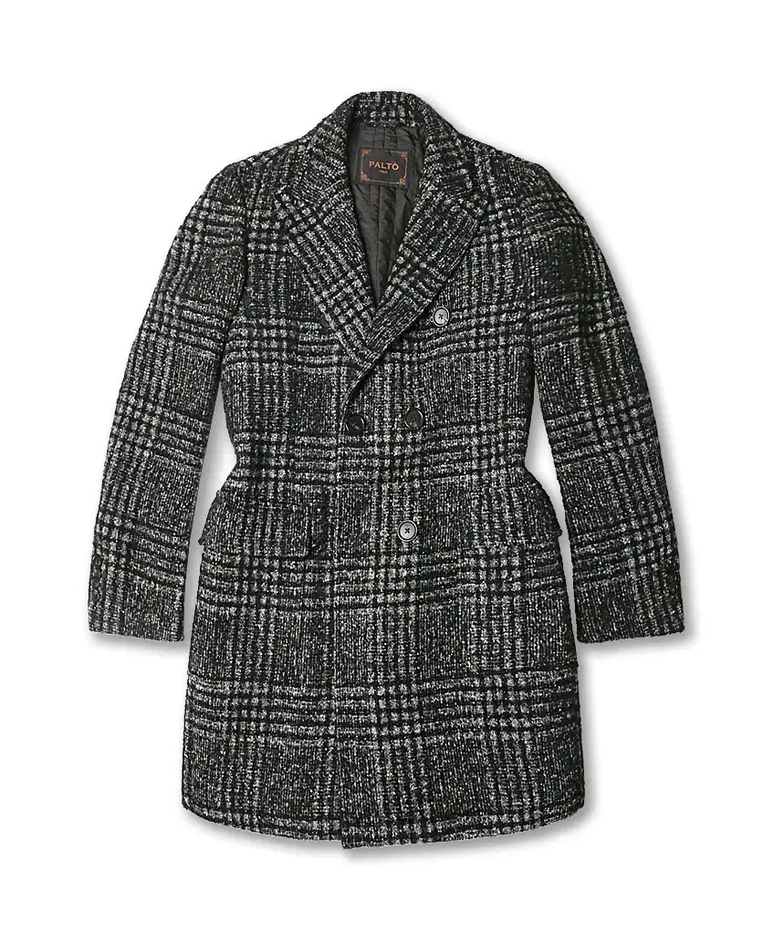 Palto [Palto] 48 Italian fabric luxury black check double coat