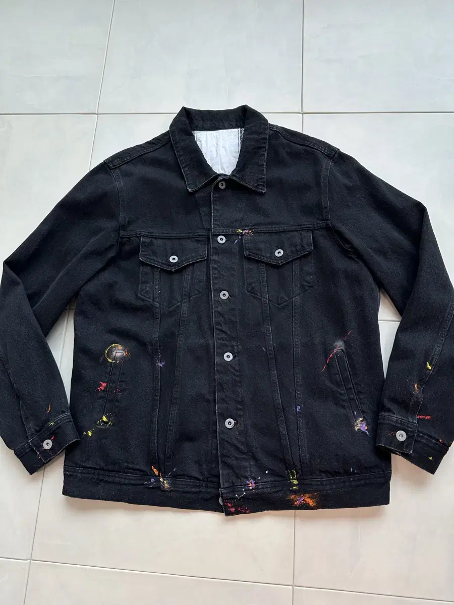 Blackout Painting Denim Trucker Jacket Black XL(105-110)