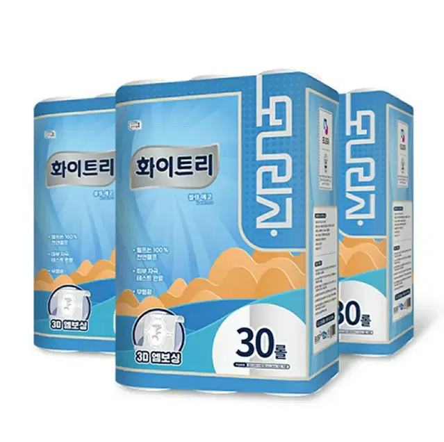 100% 천연펄프 모나리자 3겹 화장지 30m 90롤