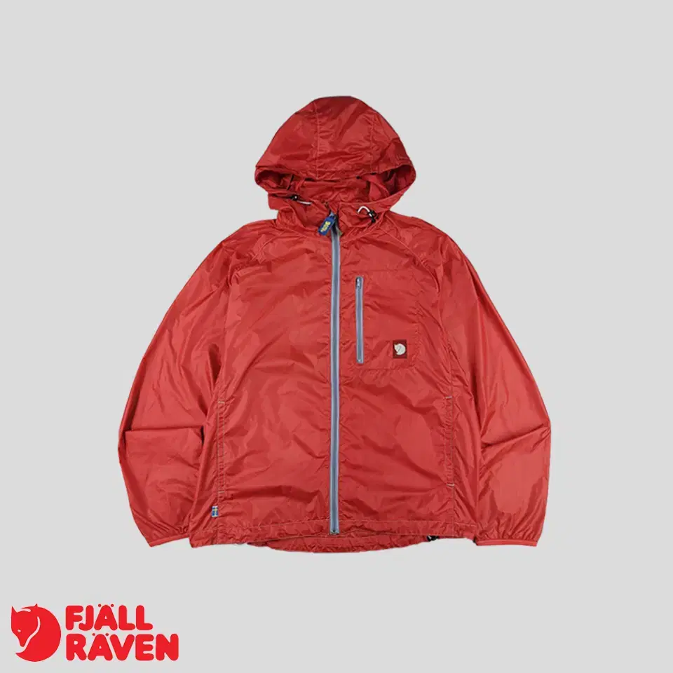 FJALL RAVEN 피엘라벤 레드 박스패치 나일론100 경량 바람막이