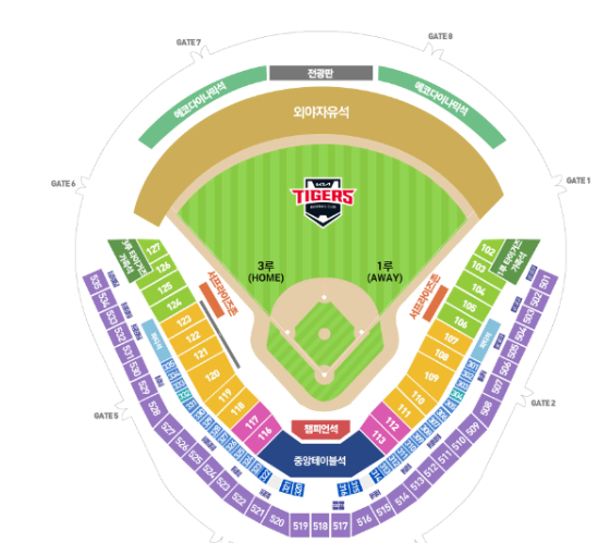 10/9 수 광주 기아 연습경기 3루 K8 122B 통로 2연석 4연석