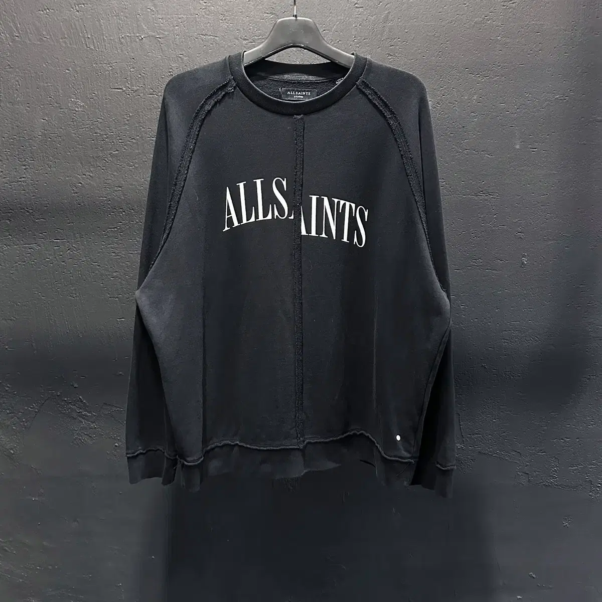 All Saints Black Damage Roundneck Front Big Logo Overfit Maternity Sweatshirt