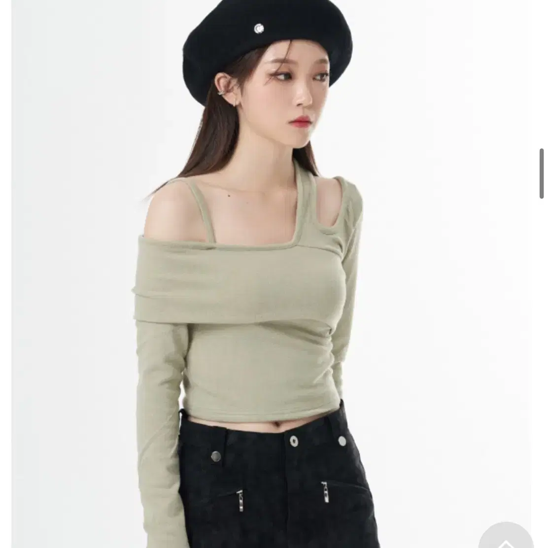 체리퀴리 off shoulder top 올리브 그린 ver1