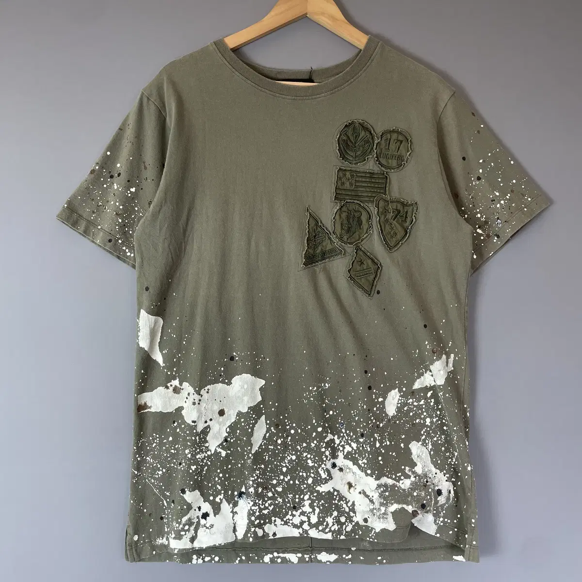 Vintage Khaki Patch Printed Y2K Short Sleeve T-Shirt